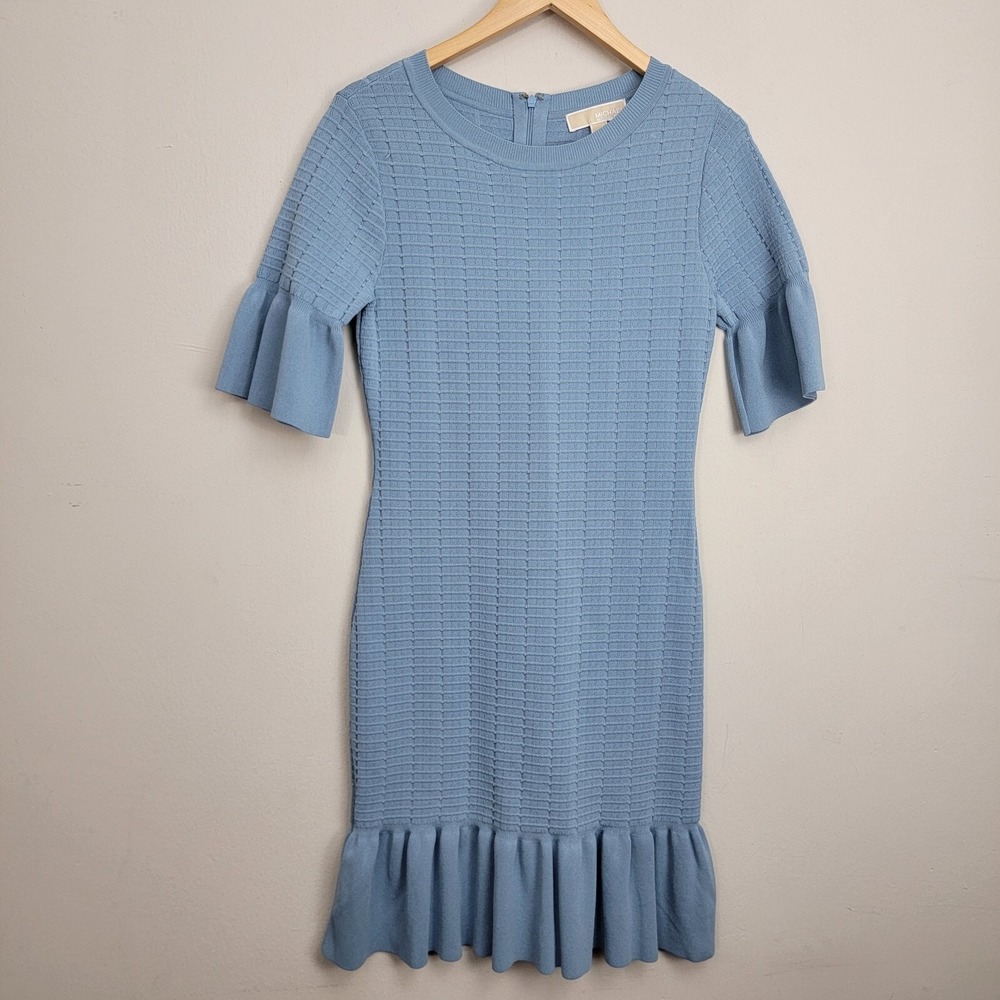 Michael Kors Textured Knit Sweater Dress Sz S Blue Career Work Wear Minimalist